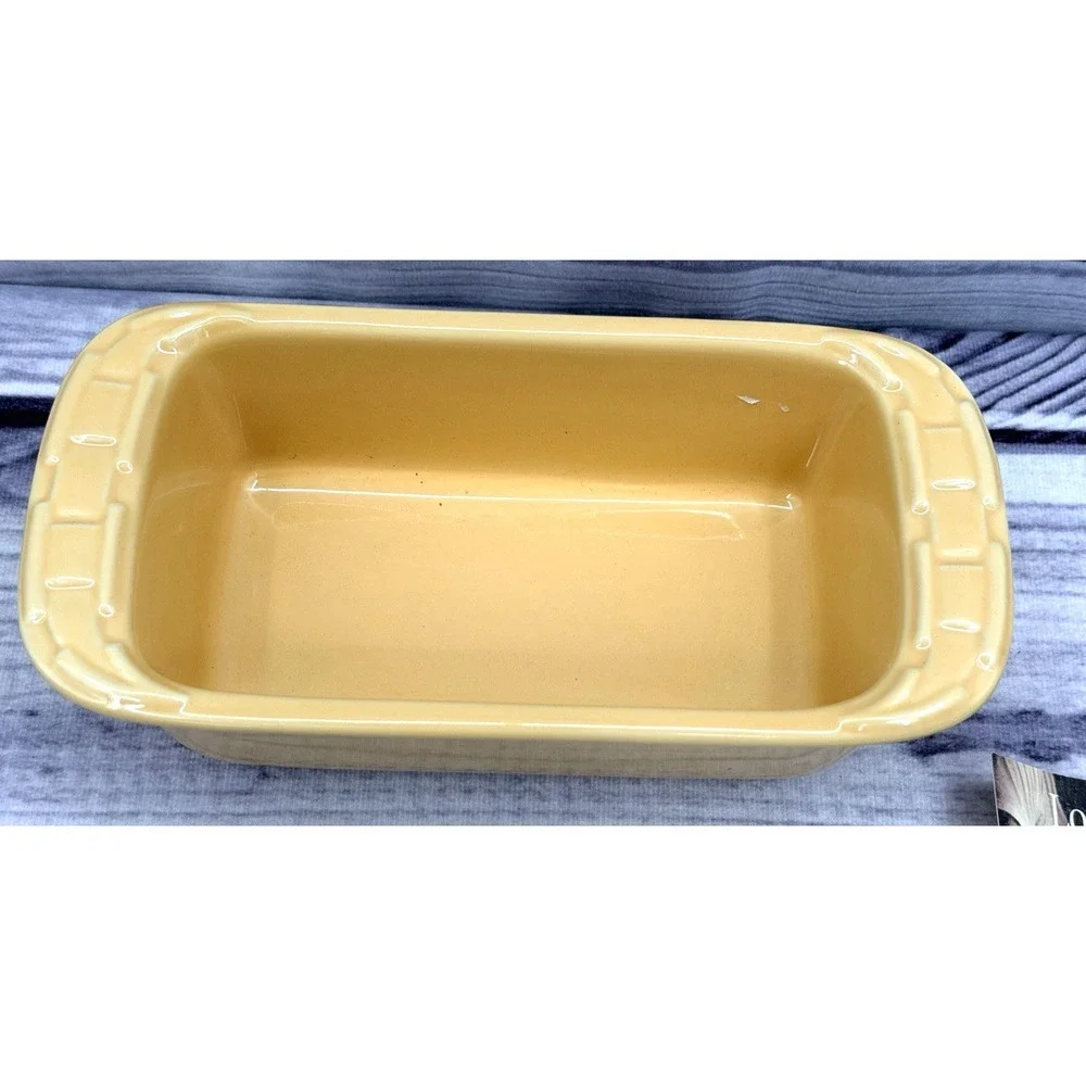 2 LONGABERGER POTTERY WOVEN TRADITIONS MINI LOAF PANS - BUTTERNUT / PAPRIKA